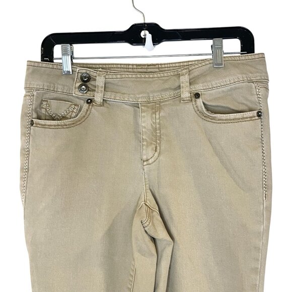 Cache Y2K Jeans Size 6 Tan Chestnut Mid Rise Skinny Ankle Crop Rhinestone Button - Picture 3 of 6
